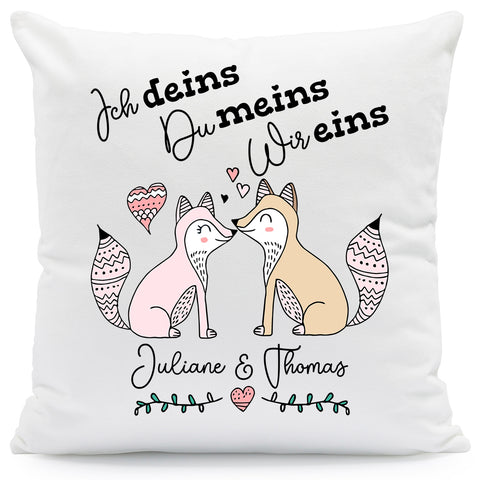 Bedrucktes Kissen mit Spruch Ich deins, Du meins, Wir eins
