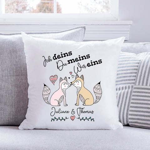 Bedrucktes Kissen mit Spruch Ich deins, Du meins, Wir eins