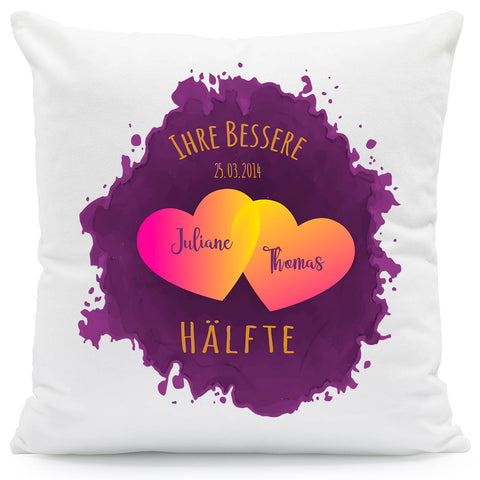 Bedrucktes Kissen mit Motiv "Ihre bessere Hälfte"