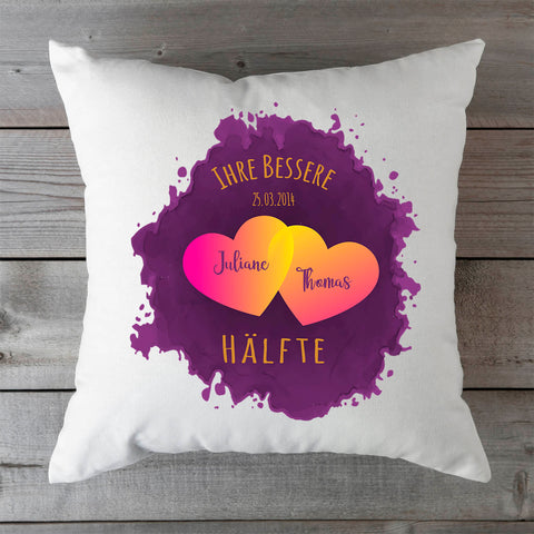 Bedrucktes Kissen mit Motiv "Ihre bessere Hälfte"