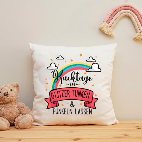 Bedrucktes Kissen mit Spruch Kacktage in Glitzer tunken & funkeln lassen
