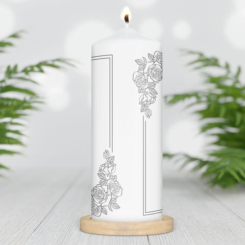 Große Kerze "Vintage Rosen" - Trauerkerze mit Namen, Datum & Wunschtext