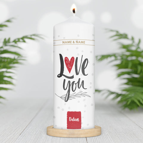 Große Kerze "Love You" mit Namen & Datum für Paare