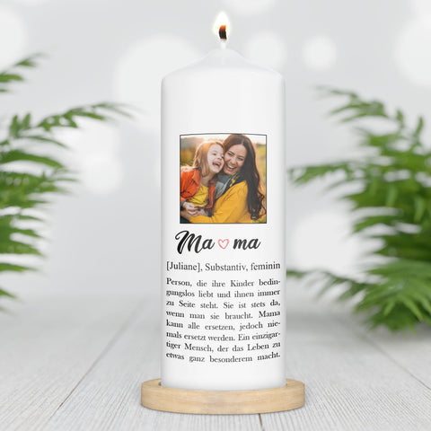 Bedruckte große Kerze mit Foto - Mama Definition