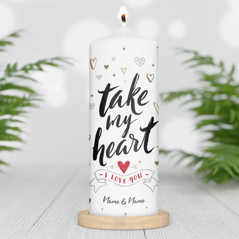 Große Kerze "Take my Heart" mit Namen für Paare