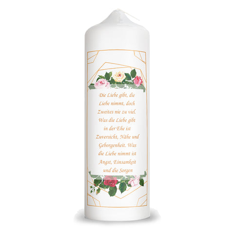 Große Kerze "Rosen" - Hochzeitskerze mit Namen, Datum & Wunschtext