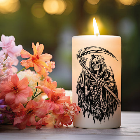 Kleine Kerze "Grim Reaper" mit Namen zu Halloween