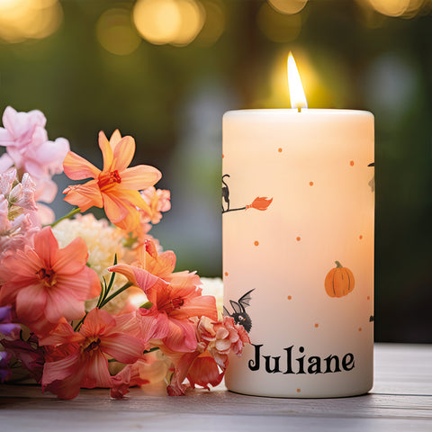 Kleine Kerze "Halloween Motive" mit Namen