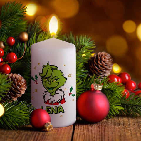 Kleine Kerze "Grinch" mit eigenem Namen