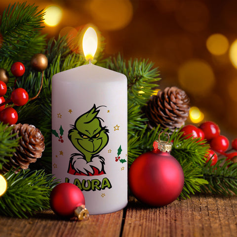 Kleine Kerze "Grinch" mit eigenem Namen