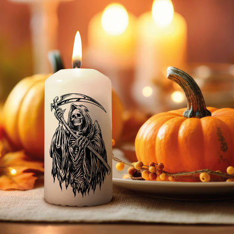 Kleine Kerze "Grim Reaper" mit Namen zu Halloween