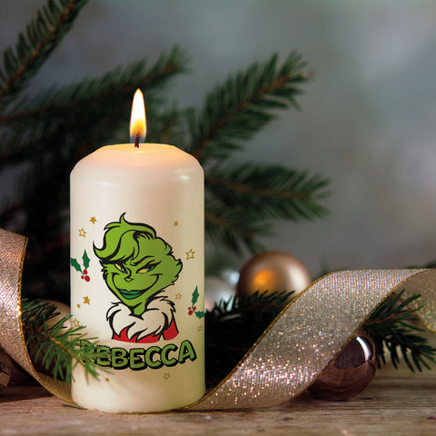 Kleine Kerze "Grinch" mit eigenem Namen