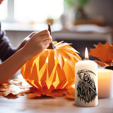 Kleine Kerze "Grim Reaper" mit Namen zu Halloween