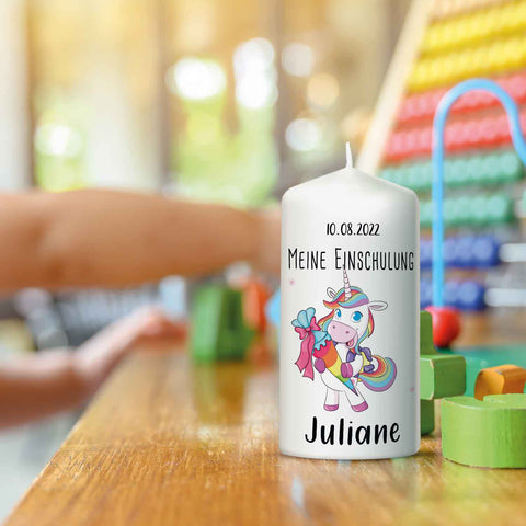 Kleine Kerze "Pferde" mit Namen & Datum zur Einschulung