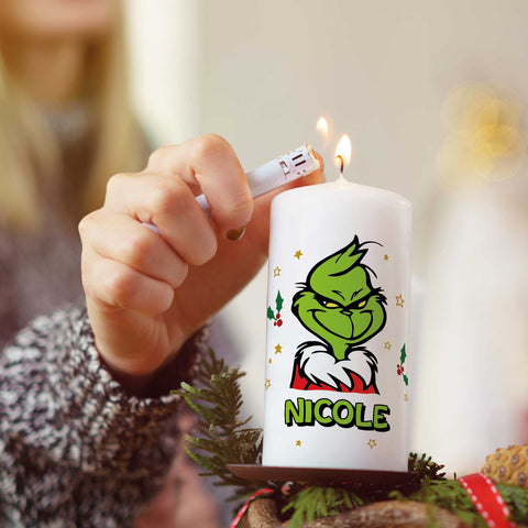 Kleine Kerze "Grinch" mit eigenem Namen