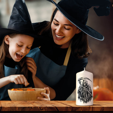 Kleine Kerze "Grim Reaper" mit Namen zu Halloween