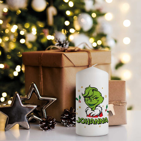 Kleine Kerze "Grinch" mit eigenem Namen