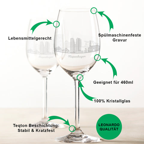 Leonardo Weingläser mit Skyline Kopenhagen Gravur im Set