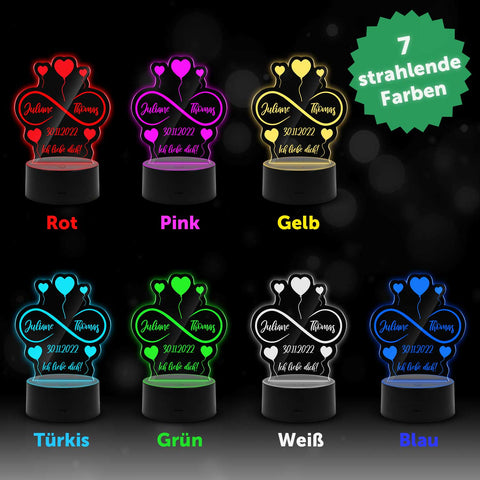 Graviertes Acrylglas im Unendliche Liebe Design mit LED-Sockel