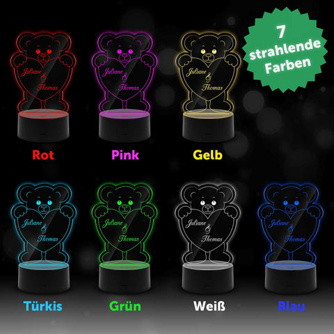 Graviertes Acrylglas im Teddy Herz Design mit LED-Sockel