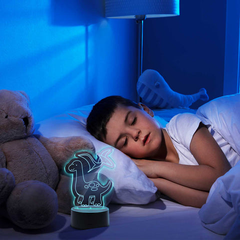 Graviertes Acrylglas im Dinosaurier Design mit LED-Sockel