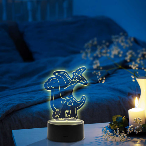 Graviertes Acrylglas im Dinosaurier Design mit LED-Sockel