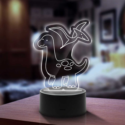 Graviertes Acrylglas im Dinosaurier Design mit LED-Sockel