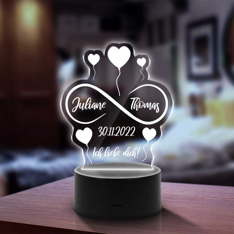 Graviertes Acrylglas im Unendliche Liebe Design mit LED-Sockel