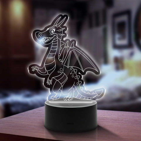 Graviertes Acrylglas im Drache Design mit LED-Sockel