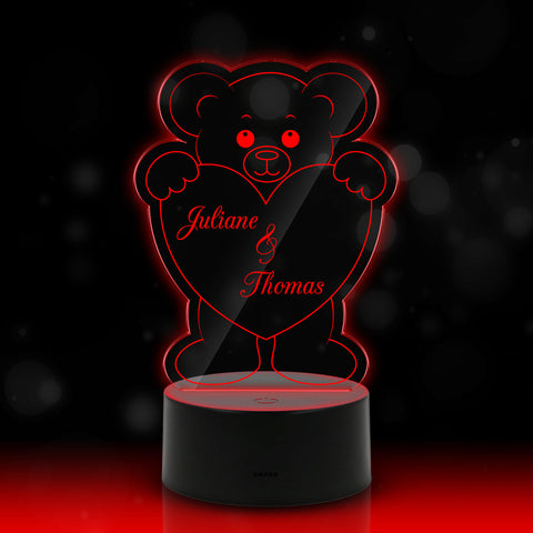 Graviertes Acrylglas im Teddy Herz Design mit LED-Sockel