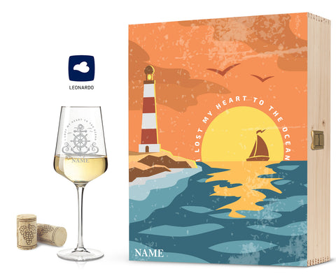 Leonardo Weinglas mit Gravur im "Heart to the Ocean" Design als Set