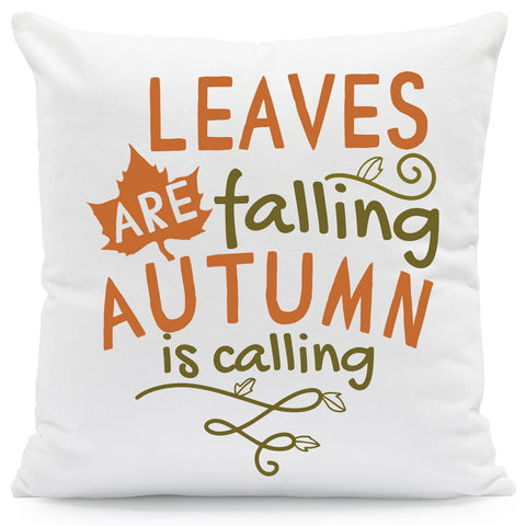 Bedrucktes Kissen mit Spruch Leaves are falling autumn is calling