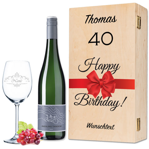Leonardo Weinglas "Happy Birthday 40 Jahre" + Holzkiste & Riesling Tandem