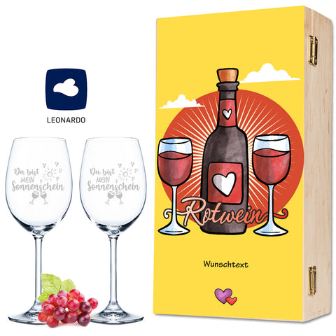 Leonardo Weingläser "Sundowner Vino Design" mit Namen inkl. bedruckter Holzkiste
