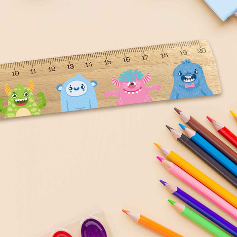Lineal zur Einschulung im Monster Design für Kinder aus Holz