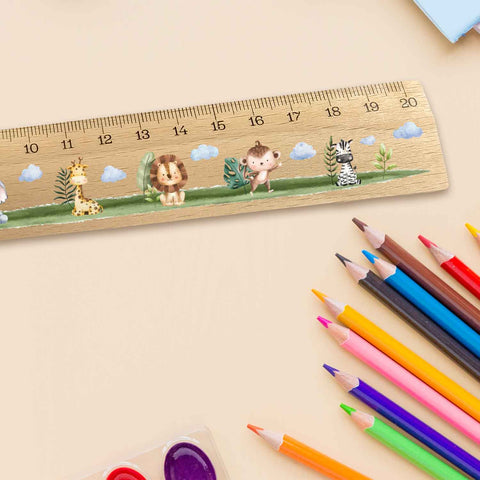 Lineal zur Einschulung im Tiere Design für Kinder aus Holz