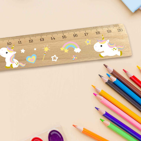 Lineal zur Einschulung im Einhörner Design für Kinder aus Holz