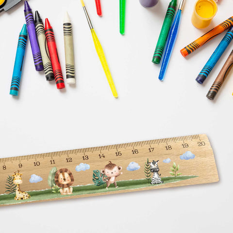 Lineal zur Einschulung im Tiere Design für Kinder aus Holz