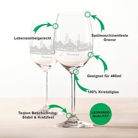 Leonardo Weingläser mit Skyline Lüneburg Gravur im Set