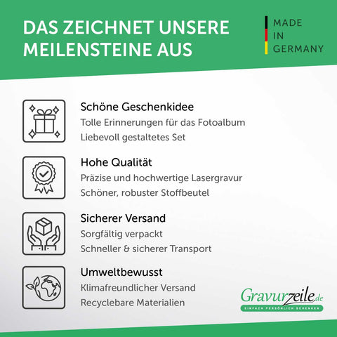 Gravierte Meilensteinkarten aus Holz - Mein erstes Jahr - mit Stoffbeutel als Geschenk