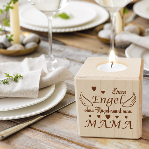 Teelichthalter mit Gravur aus Holz für Mama - Einen Engel ohne Flügel... - Persönliches Geschenk für