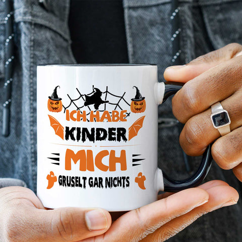 Bedruckte Tasse mit Spruch Ich habe Kinder mich gruselt gar nichts