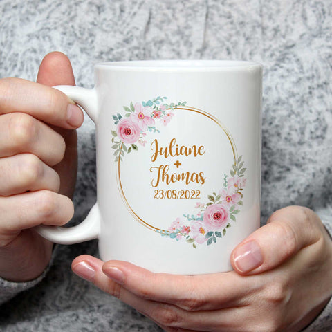 Bedruckte Tasse mit Spruch Rosenhochzeit