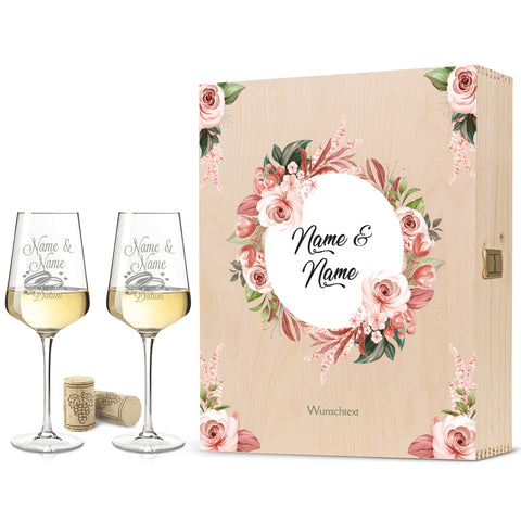 Leonardo Weingläser mit Gravur "Pink & White Roses" Design im Set