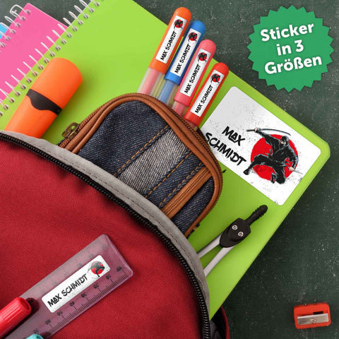 Schuletiketten mit Namen - Ninja Design - 100 Aufkleber in verschiedenen Größen