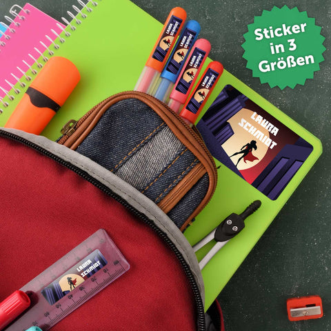 Schuletiketten mit Namen - Superheld Design - 100 Aufkleber in verschiedenen Größen