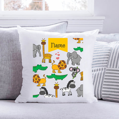Bedrucktes Kinderkissen mit Motiv "Safari Tiere" mit Wunschnamen