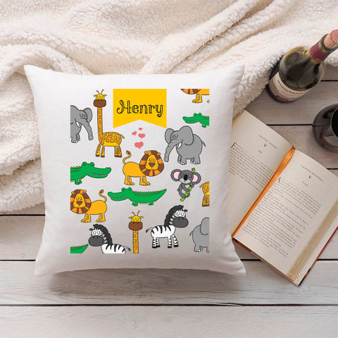 Bedrucktes Kinderkissen mit Motiv "Safari Tiere" mit Wunschnamen