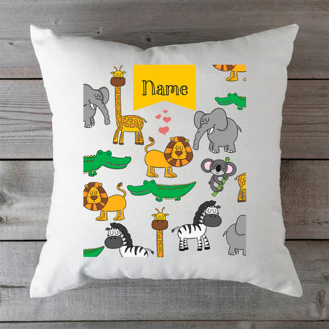Bedrucktes Kinderkissen mit Motiv "Safari Tiere" mit Wunschnamen