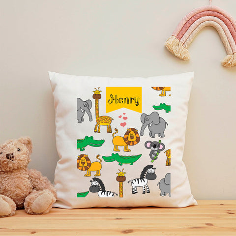 Bedrucktes Kinderkissen mit Motiv "Safari Tiere" mit Wunschnamen